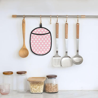 Light Pink Polka Dot Print Pot Holders for Kitchen 1 PC - Heat Resistant Oven Mitts Hot Pads with Pocket, Silicone Pot Holders with Hanging Loop, Non Slip Potholders for Kitchen Baking Cooking
