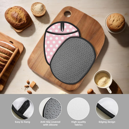 Light Pink Polka Dot Print Pot Holders for Kitchen 1 PC - Heat Resistant Oven Mitts Hot Pads with Pocket, Silicone Pot Holders with Hanging Loop, Non Slip Potholders for Kitchen Baking Cooking
