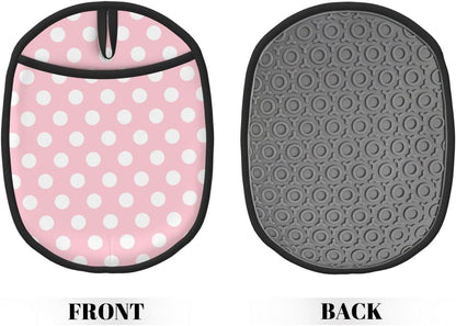Light Pink Polka Dot Print Pot Holders for Kitchen 1 PC - Heat Resistant Oven Mitts Hot Pads with Pocket, Silicone Pot Holders with Hanging Loop, Non Slip Potholders for Kitchen Baking Cooking