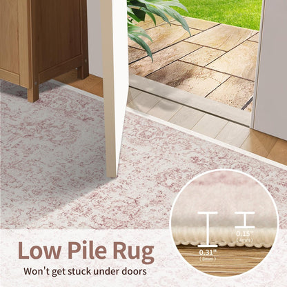 2x3 Pink Washable Entryway Rug,Small Door Mat for Bathroom Kitchen