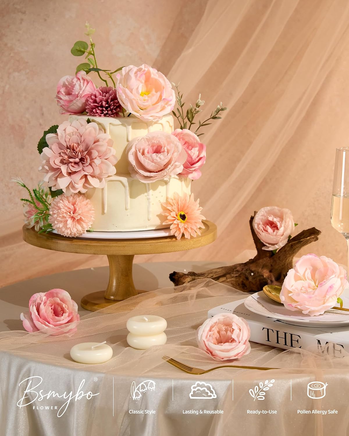 Artificial Flowers Combo Box Pink Fake Rose Flower for Wedding Decorations