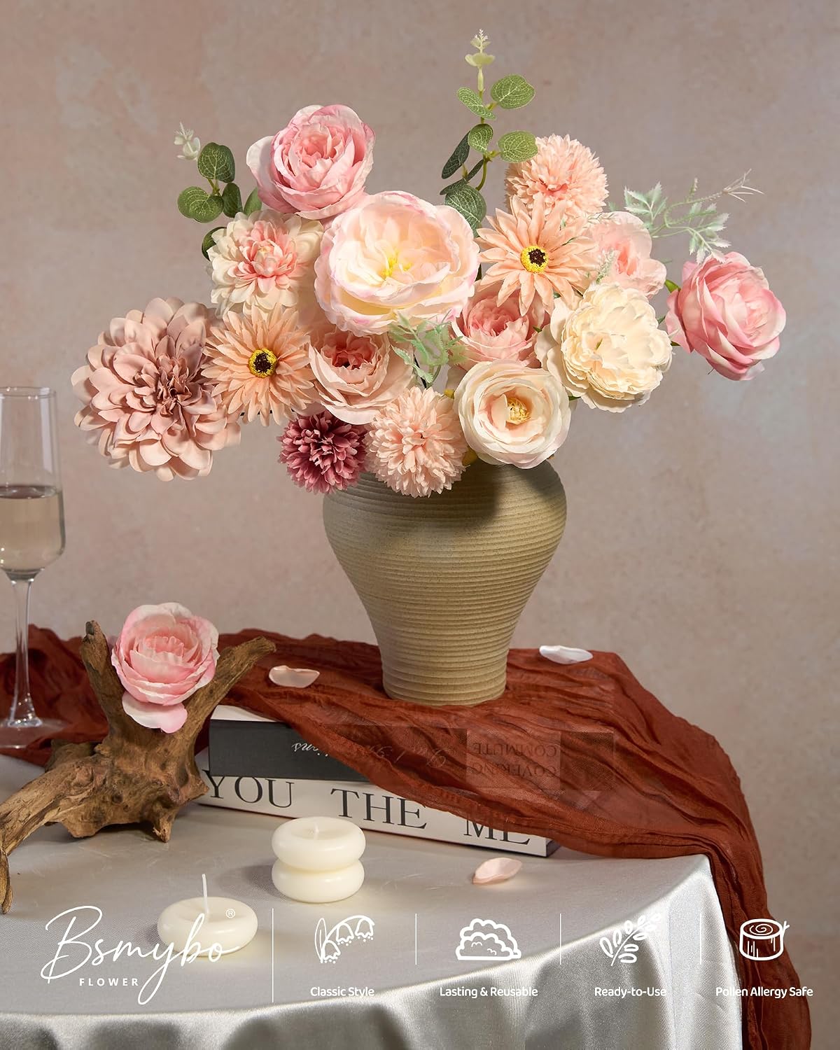 Artificial Flowers Combo Box Pink Fake Rose Flower for Wedding Decorations