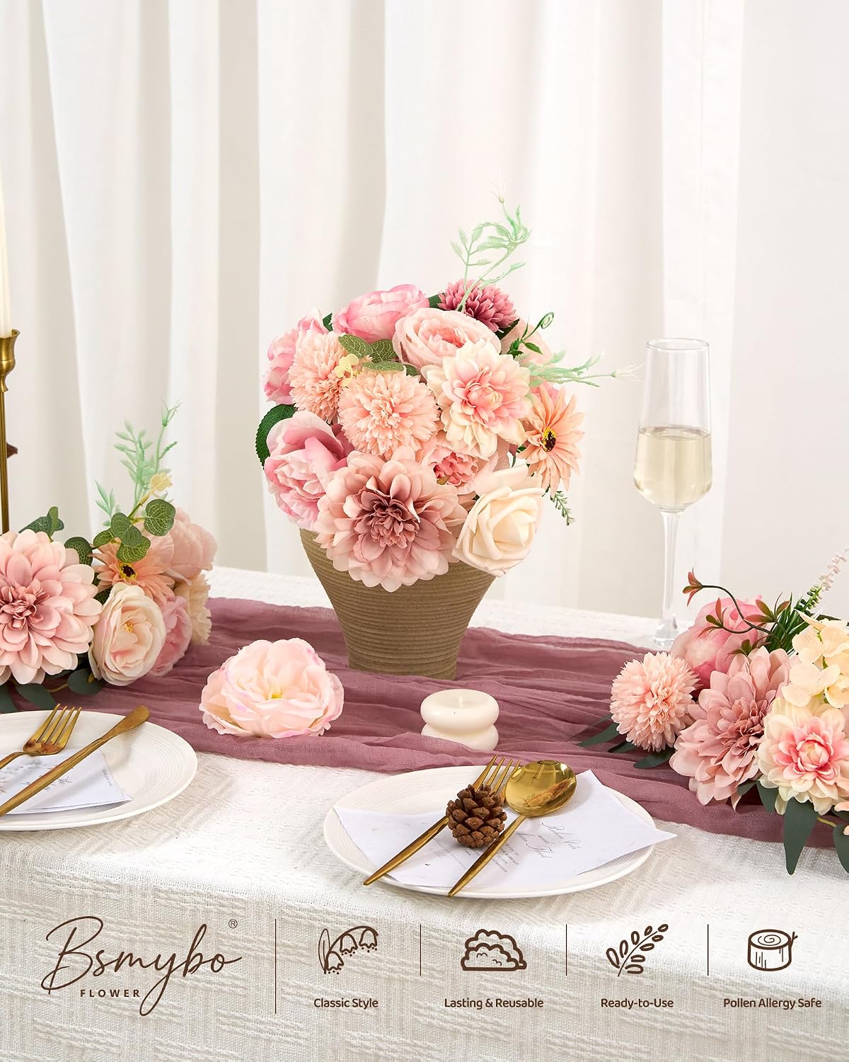 Artificial Flowers Combo Box Pink Fake Rose Flower for Wedding Decorations