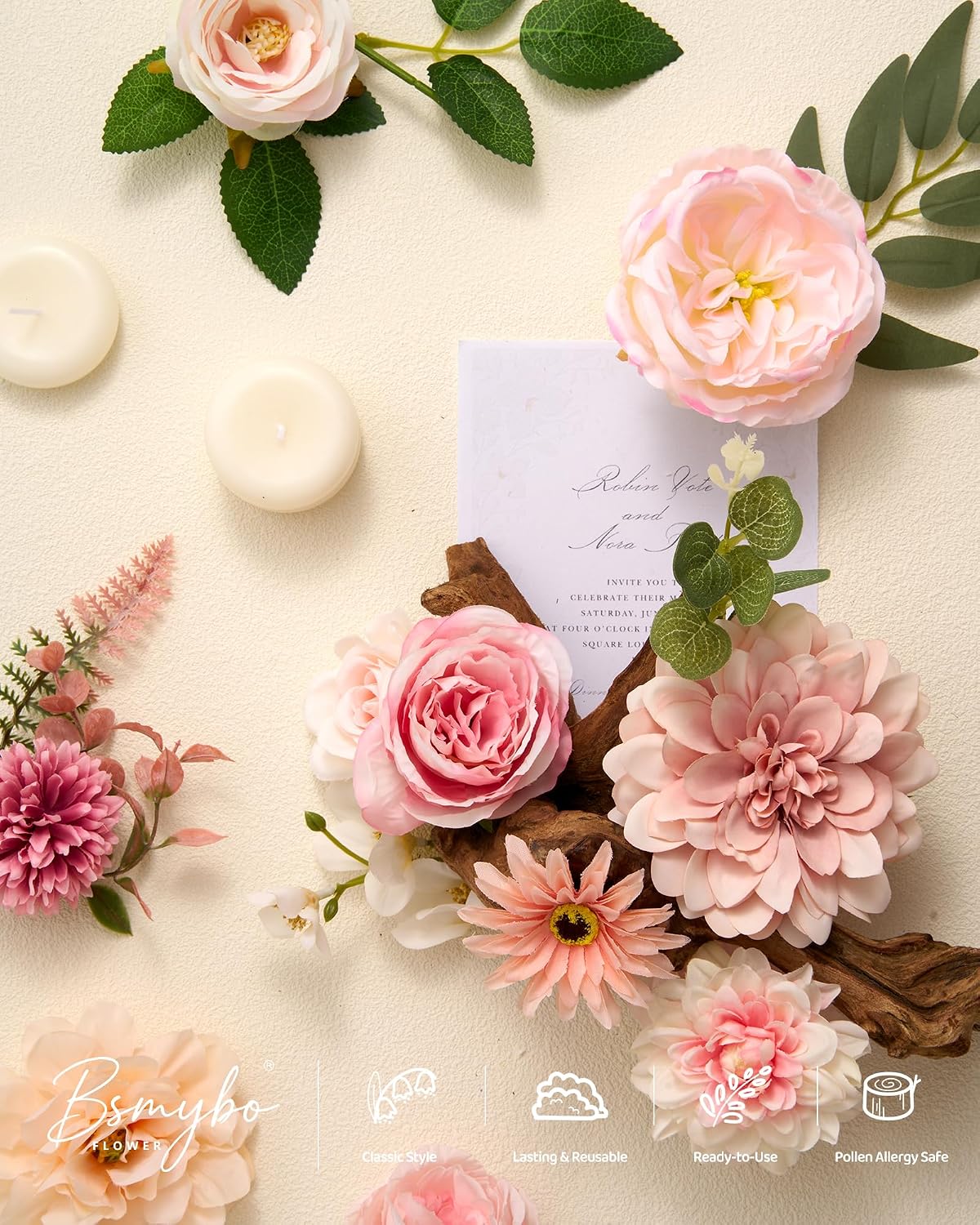 Artificial Flowers Combo Box Pink Fake Rose Flower for Wedding Decorations