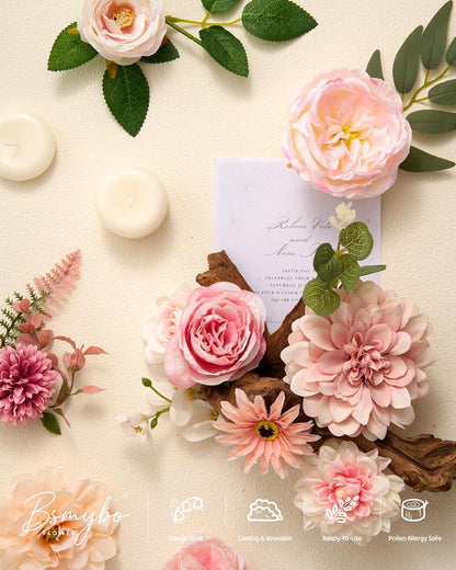 Artificial Flowers Combo Box Pink Fake Rose Flower for Wedding Decorations