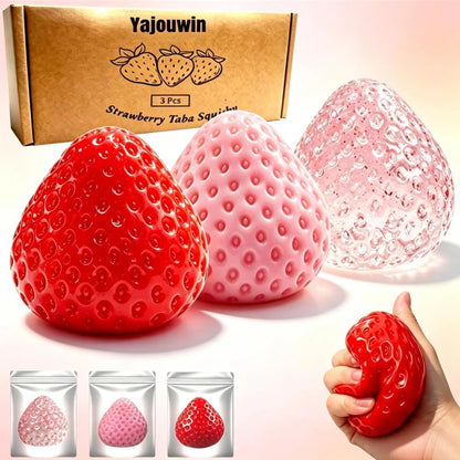 Handmade Strawberry Taba Squishy Toys: 3Pcs Ultra Squishies Squishy Fidget Toys Kawaii Squeeze Toys for Kids and Adults,Relieves Stress Anxiety Gifts for Birthday,Party (Pink Red Transparent Powder)