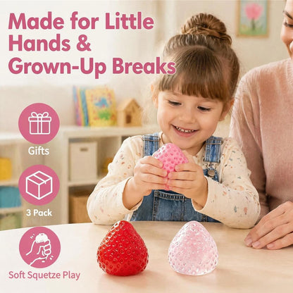 Handmade Strawberry Taba Squishy Toys: 3Pcs Ultra Squishies Squishy Fidget Toys Kawaii Squeeze Toys for Kids and Adults,Relieves Stress Anxiety Gifts for Birthday,Party (Pink Red Transparent Powder)