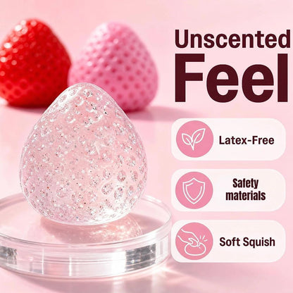Handmade Strawberry Taba Squishy Toys: 3Pcs Ultra Squishies Squishy Fidget Toys Kawaii Squeeze Toys for Kids and Adults,Relieves Stress Anxiety Gifts for Birthday,Party (Pink Red Transparent Powder)