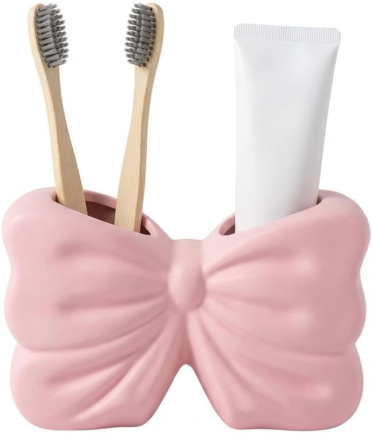 Pink Bow Toothbrush Holder Girly Bathroom Decor Gift