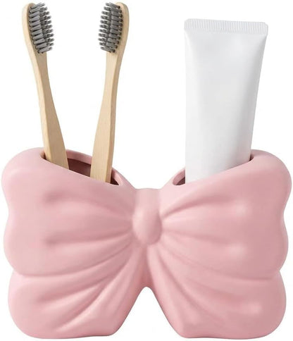 Pink Bow Toothbrush Holder Girly Bathroom Decor Gift