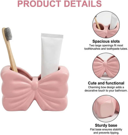 Pink Bow Toothbrush Holder Girly Bathroom Decor Gift