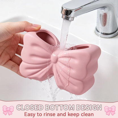 Pink Bow Toothbrush Holder Girly Bathroom Decor Gift