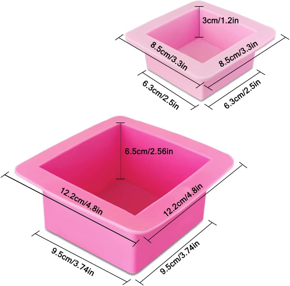 3 Pcs Non-Stick Square Baking Silicone Molds, Quick Release Bread Pan Bakeware Tray for Cheese Cake Tier Cake Handmade Toast Mold Bread Mould Soap Mold - Rose Red, Pink