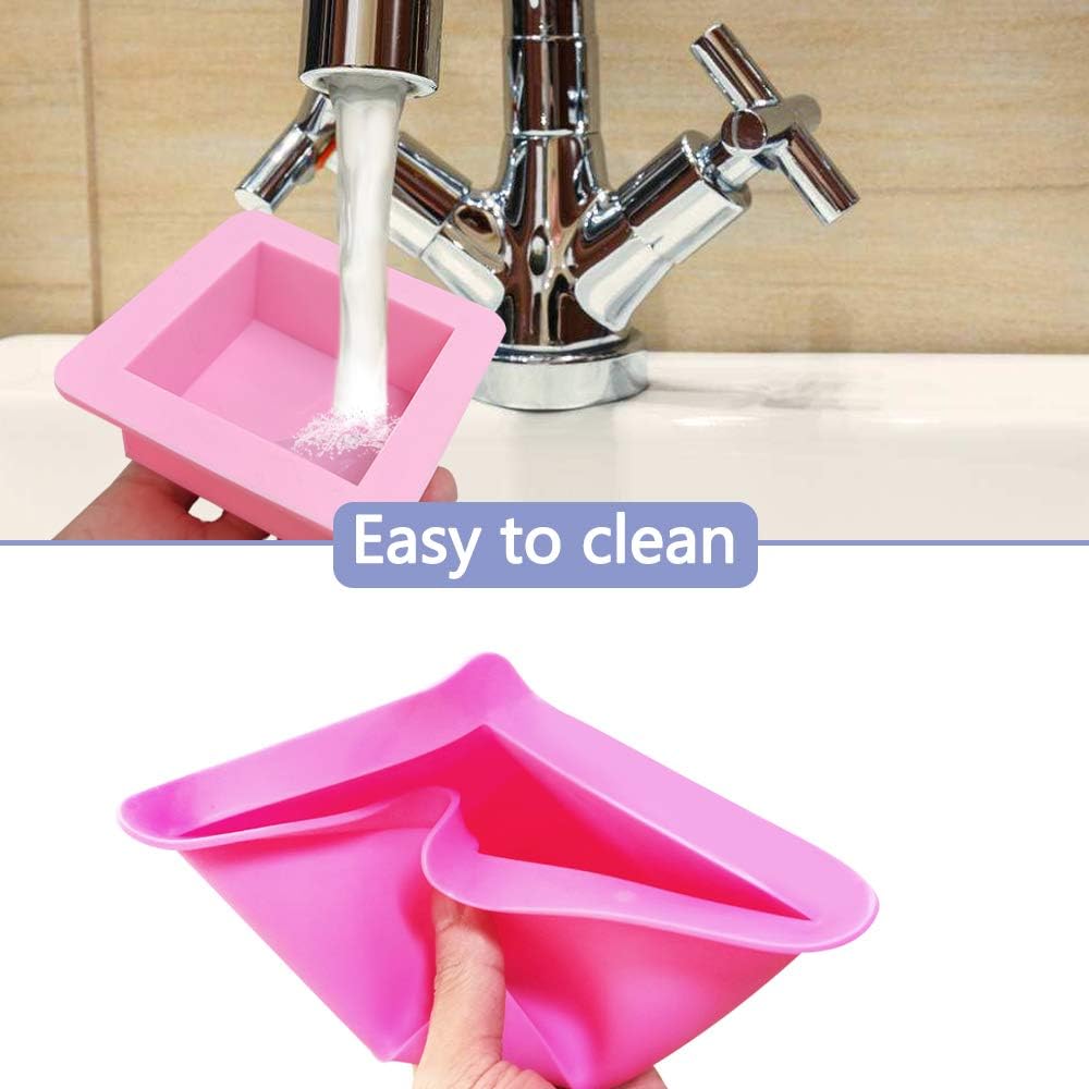 3 Pcs Non-Stick Square Baking Silicone Molds, Quick Release Bread Pan Bakeware Tray for Cheese Cake Tier Cake Handmade Toast Mold Bread Mould Soap Mold - Rose Red, Pink