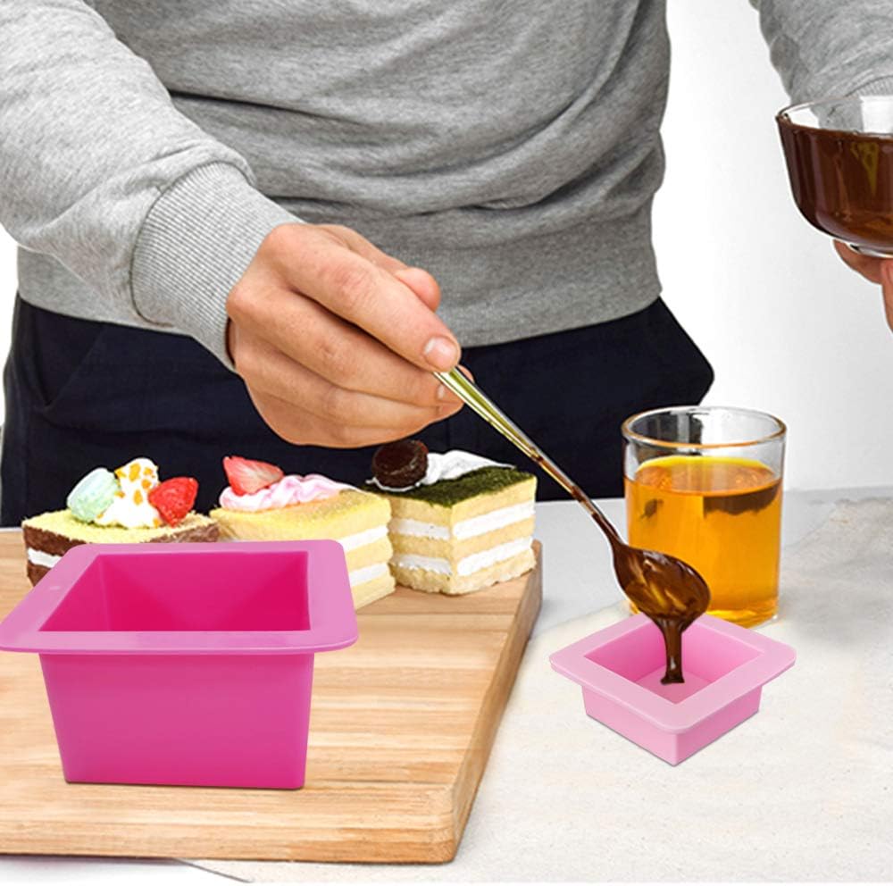 3 Pcs Non-Stick Square Baking Silicone Molds, Quick Release Bread Pan Bakeware Tray for Cheese Cake Tier Cake Handmade Toast Mold Bread Mould Soap Mold - Rose Red, Pink