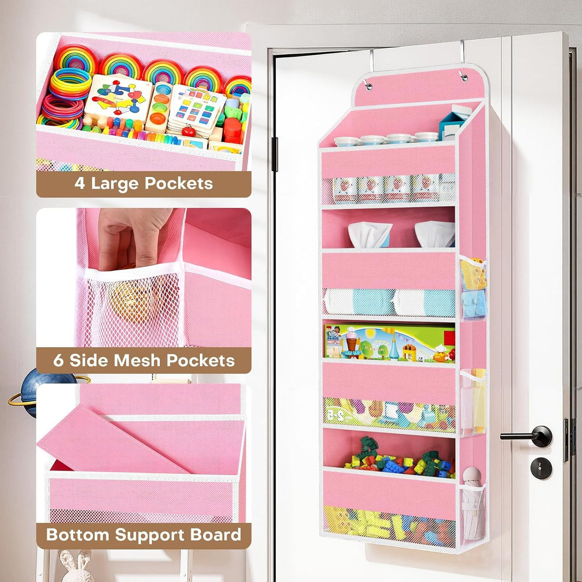 Over the Door Organizer, 4 Large Pocket Hanging Storage with 40lb Capacity