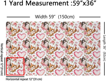 Cute Cat Fabric by The Yard,Lovely Kitten Pet Animals Decor Fabric for Sewing Supplies,Pink Rose Flower Fabrics Soft Polyester No Stretch,Pink 1 Yard,36" L x 59" W