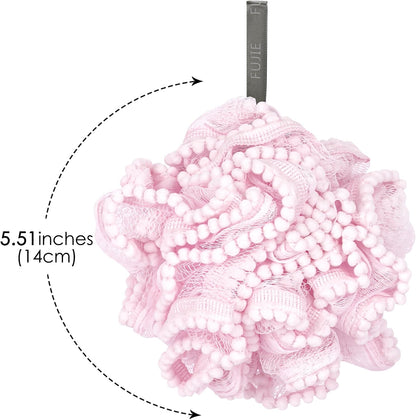 Pink Loofah, Shower Bath Spong, Soft Shower Loofahs Balls, Globose lace Shower Ball, for Body Wash Scrubber Cleaning Loofah Bathroom Accessories (2Pcs Pink)