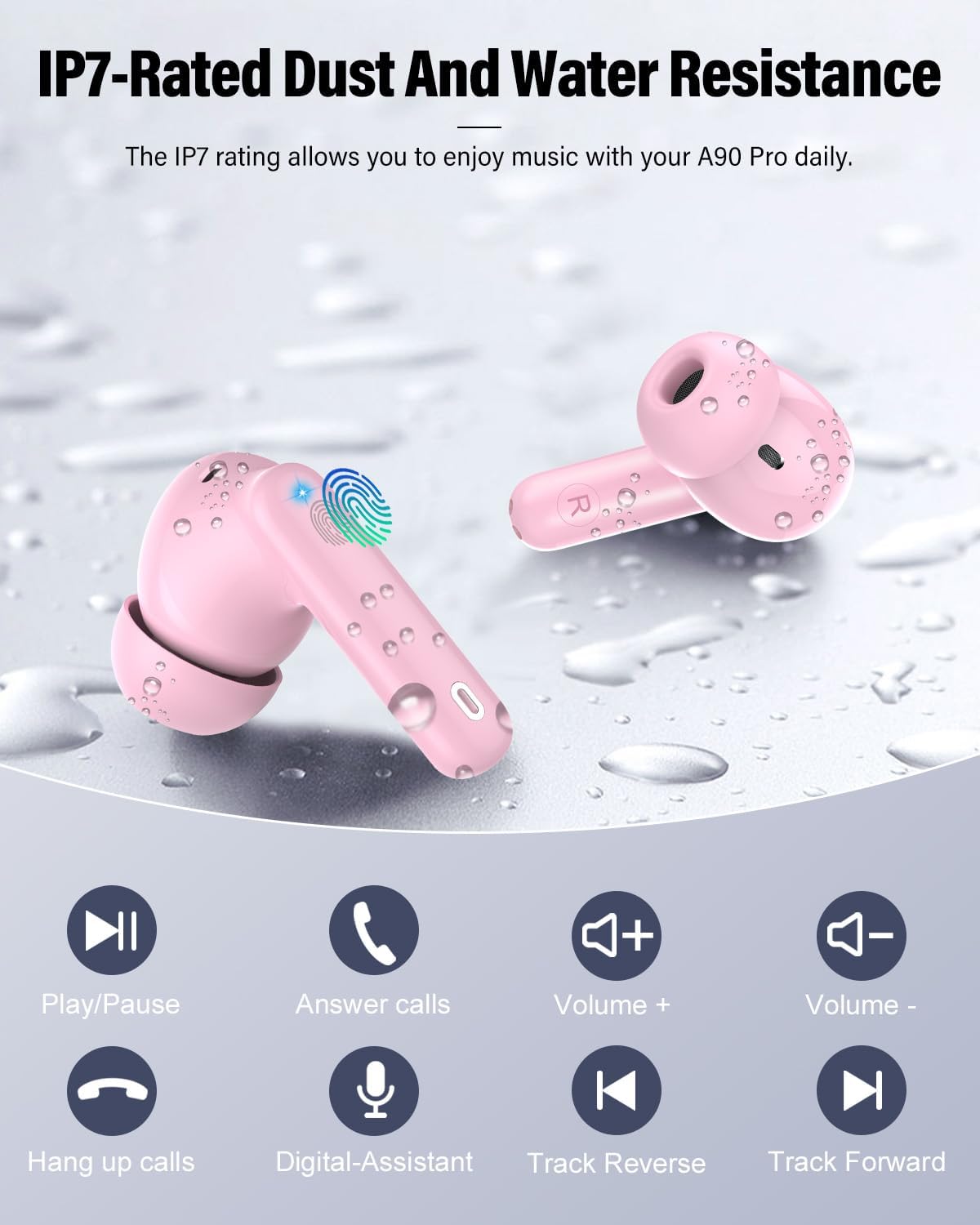 Wireless Earbuds, Bluetooth 5.4 Headphones Bass Stereo/Clear Calls, Pink