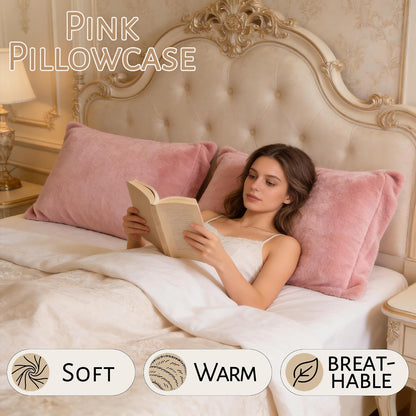 SDY Fleece Pillowcases Standard Set of 2, So Comfy & Gentle Fleece Pillow Covers for Sofa, Bedroom, Dorm, RV, Luxury Soft Velvet Pillow Shams Autumn Winter (20"x26", Pink)