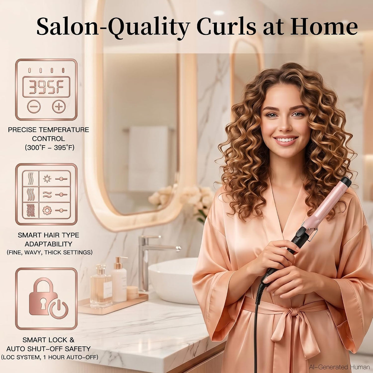 Ceramic Curling Iron, 1.25 Inch Barrel Hair Curler for Home