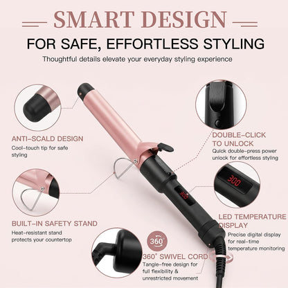 Ceramic Curling Iron, 1.25 Inch Barrel Hair Curler for Home