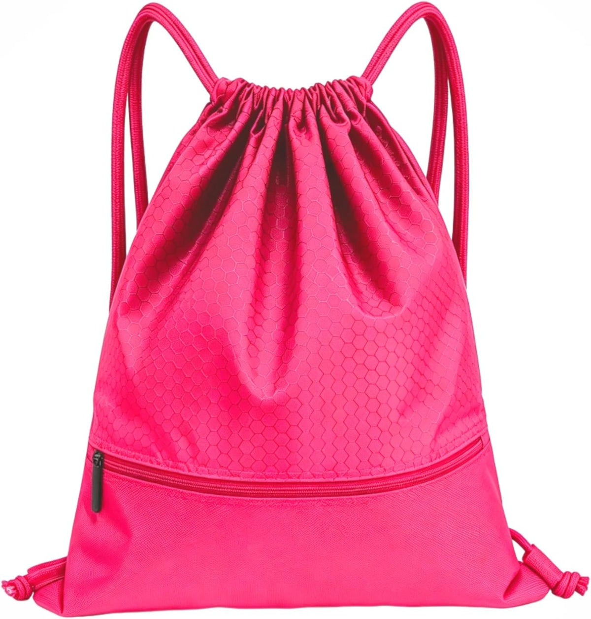 Sports Drawstring Backpack for Men, Waterproof Swim Gym Bag with Shoes Compartment for Women, Lightweight Pull String Sport Bag for Swim, Soccer, Pink&Large
