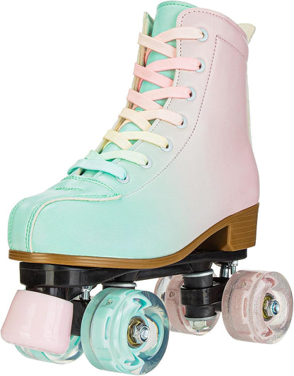 Women's Roller Skates,Double Row Skates Adjustable Leather High-top Roller Skates Perfect Indoor Outdoor Adult Roller Skates with Bag