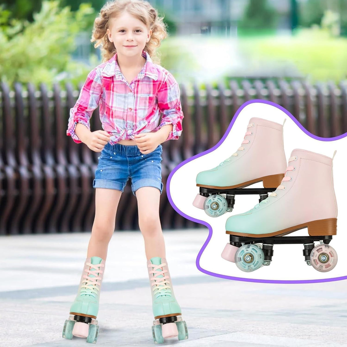 Women's Roller Skates,Double Row Skates Adjustable Leather High-top Roller Skates Perfect Indoor Outdoor Adult Roller Skates with Bag