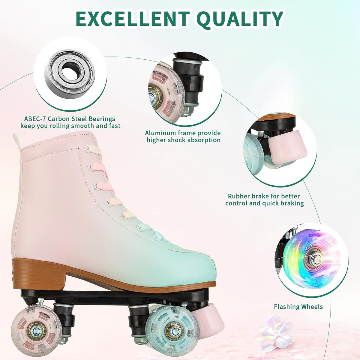 Women's Roller Skates,Double Row Skates Adjustable Leather High-top Roller Skates Perfect Indoor Outdoor Adult Roller Skates with Bag