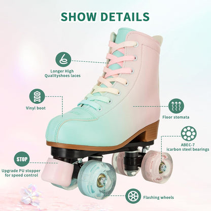 Women's Roller Skates,Double Row Skates Adjustable Leather High-top Roller Skates Perfect Indoor Outdoor Adult Roller Skates with Bag