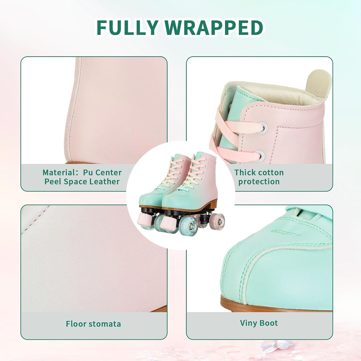 Women's Roller Skates,Double Row Skates Adjustable Leather High-top Roller Skates Perfect Indoor Outdoor Adult Roller Skates with Bag