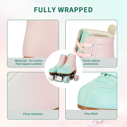 Women's Roller Skates,Double Row Skates Adjustable Leather High-top Roller Skates Perfect Indoor Outdoor Adult Roller Skates with Bag