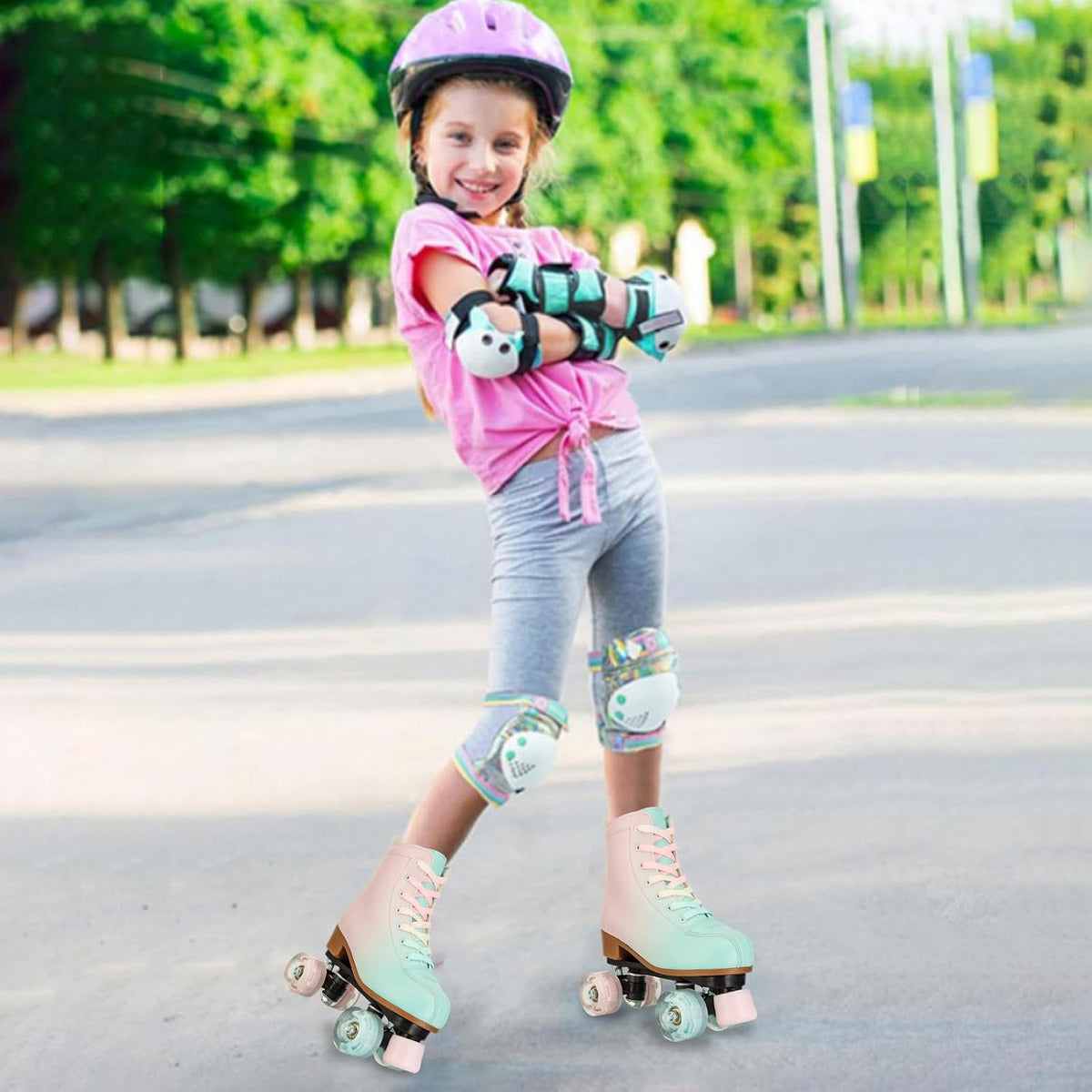 Women's Roller Skates,Double Row Skates Adjustable Leather High-top Roller Skates Perfect Indoor Outdoor Adult Roller Skates with Bag