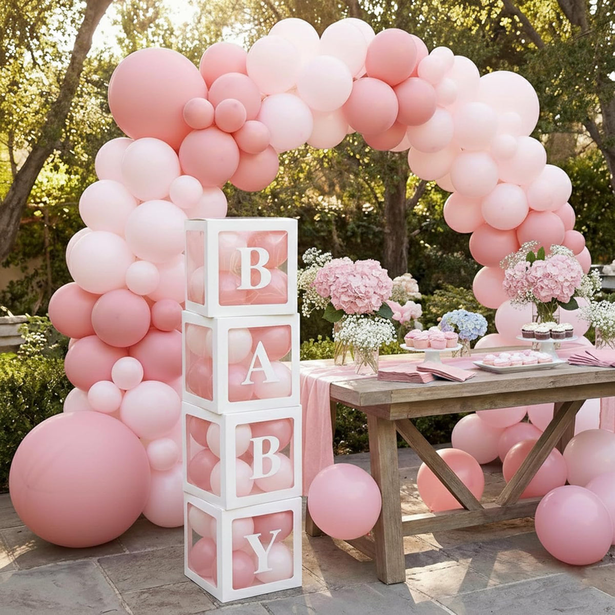 170Pcs Coquette Pink Bow Baby Shower Decorations for Girl - Soft Pink Balloon Arch Garland Kit with 4 Baby Boxes - DIY Long Balloons for Bows, Princess Birthday Party Supplies, Gender Reveal