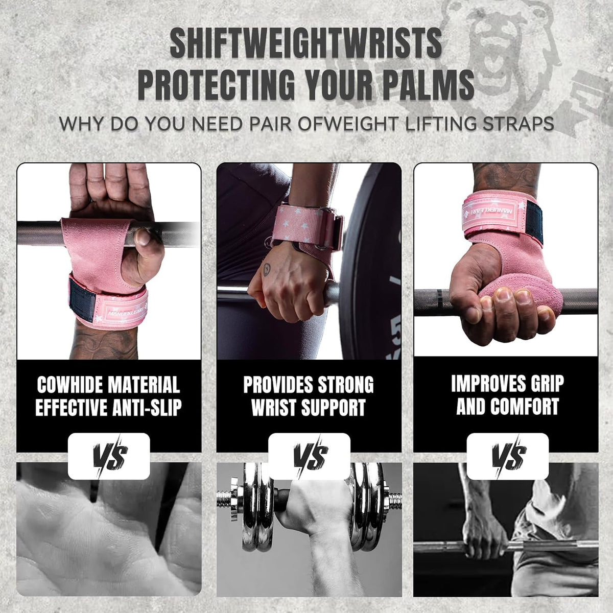 Double Leather Weight Lifting Straps with Cushion Wrist Loop