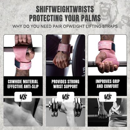 Double Leather Weight Lifting Straps with Cushion Wrist Loop