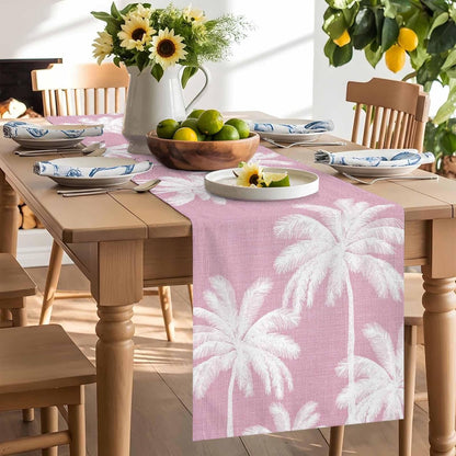 Peach Pink Palm Tree Table Runner 90 Inches, Summer Botancial Tropical Farmhouse Bed Runner Dresser Scarves Tabletop for Indoor Outdoor Parties/Ceremony/Banquet, 13 x 90