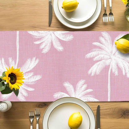 Peach Pink Palm Tree Table Runner 90 Inches, Summer Botancial Tropical Farmhouse Bed Runner Dresser Scarves Tabletop for Indoor Outdoor Parties/Ceremony/Banquet, 13 x 90