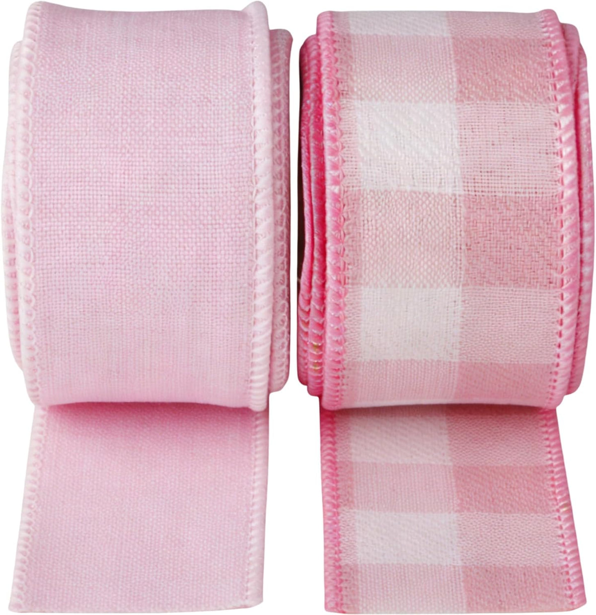 Meseey 1.5 Inch Pink Wired Ribbon Set, 2 Rolls Total 10 Yards Solid Light Pink & Pink White Buffalo Check Wired Edge Ribbon for Wreaths, Bows, Gift Wrapping, Baby Shower & Spring Decor