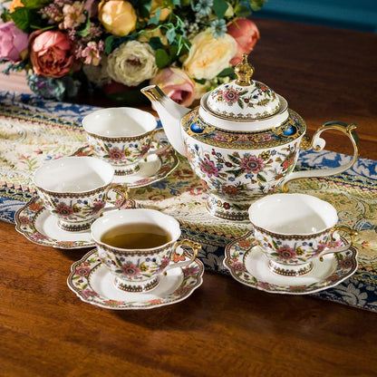 Fine Bone China Tea Set, 13-Piece English Tea Set for Adults, Afternoon Tea Sets for Women Tea Party or Gift Giving, Pink and Gold