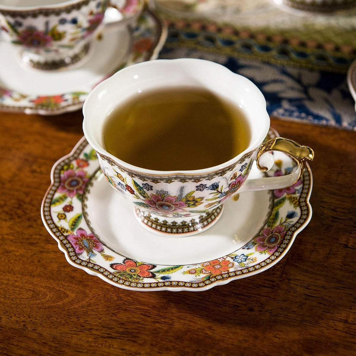 Fine Bone China Tea Set, 13-Piece English Tea Set for Adults, Afternoon Tea Sets for Women Tea Party or Gift Giving, Pink and Gold