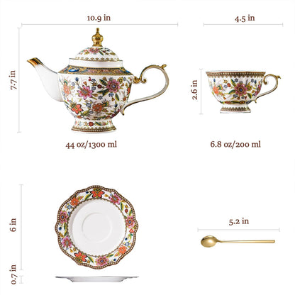 Fine Bone China Tea Set, 13-Piece English Tea Set for Adults, Afternoon Tea Sets for Women Tea Party or Gift Giving, Pink and Gold