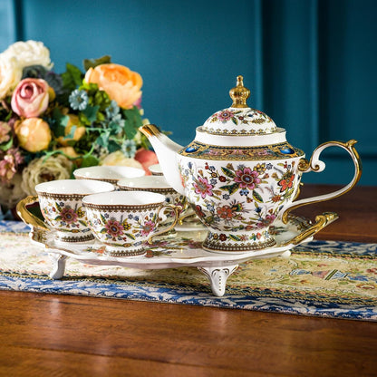 Fine Bone China Tea Set, 13-Piece English Tea Set for Adults, Afternoon Tea Sets for Women Tea Party or Gift Giving, Pink and Gold