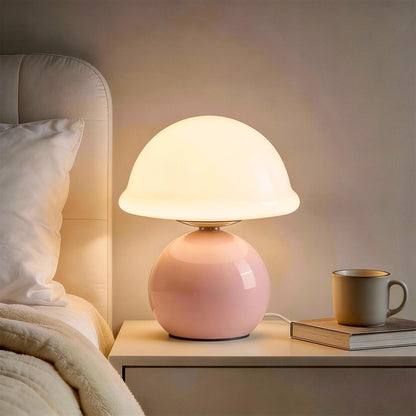 Glass Mushroom Lamp, Dimmable Bedside Table Lamp (Pink)