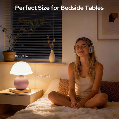 Glass Mushroom Lamp, Dimmable Bedside Table Lamp (Pink)
