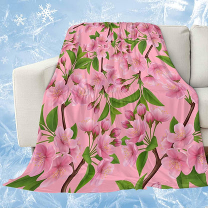 Cooling Blanket for Hot Sleepers, Pink Peach Flowers Lightweight Breathable Summer Blanket, Spring Botanical Watercolor Floral Leaf Double-Side Cool Throw Blankets for Sleeping Travel, 30"x40"