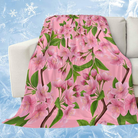 Cooling Blanket for Hot Sleepers, Pink Peach Flowers Lightweight Breathable Summer Blanket, Spring Botanical Watercolor Floral Leaf Double-Side Cool Throw Blankets for Sleeping Travel, 30"x40"