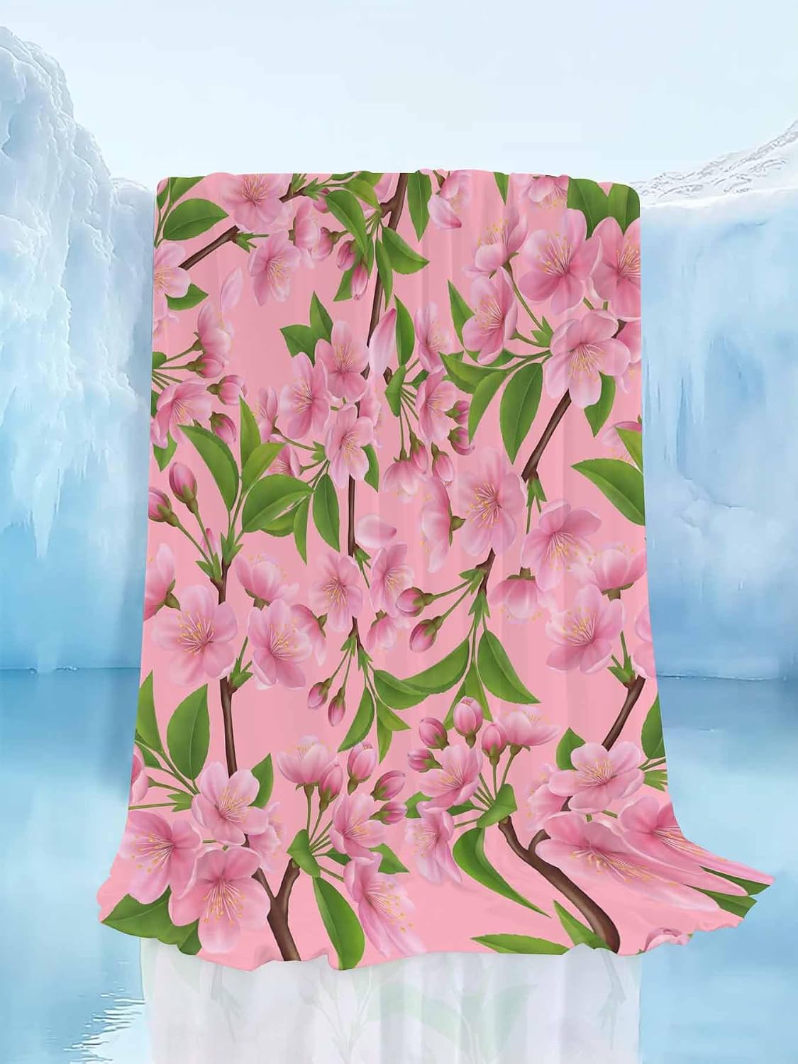 Cooling Blanket for Hot Sleepers, Pink Peach Flowers Lightweight Breathable Summer Blanket, Spring Botanical Watercolor Floral Leaf Double-Side Cool Throw Blankets for Sleeping Travel, 30"x40"