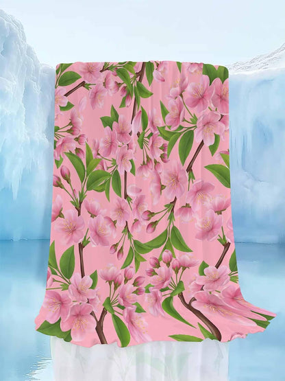 Cooling Blanket for Hot Sleepers, Pink Peach Flowers Lightweight Breathable Summer Blanket, Spring Botanical Watercolor Floral Leaf Double-Side Cool Throw Blankets for Sleeping Travel, 30"x40"